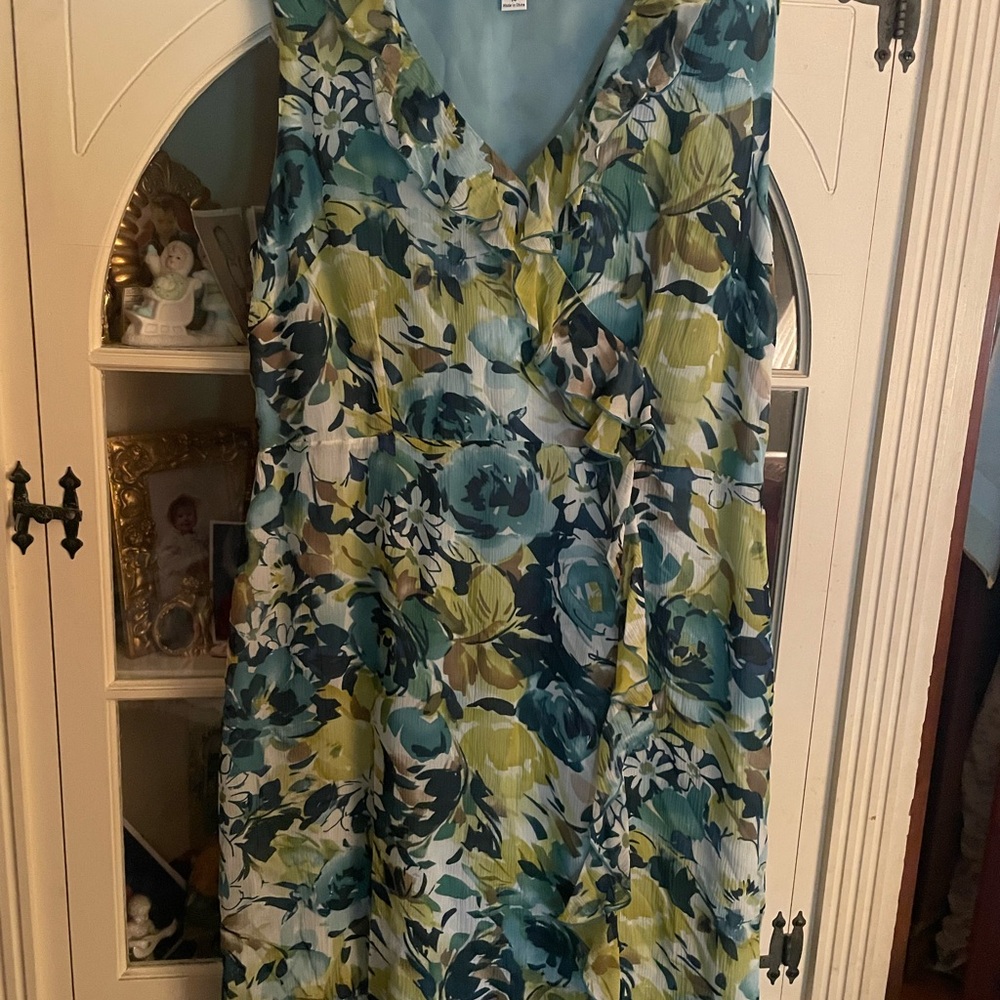 Pendleton Floral  100% silk shirt Dress - Blue and Green